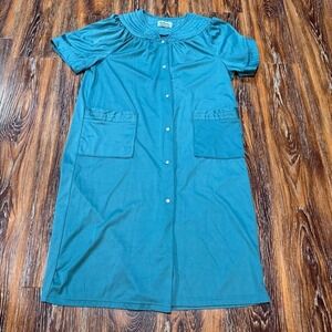 Vintage Anthony Richards Teal House Coat Pajama Dress Mumu Gown Pockets Womens M